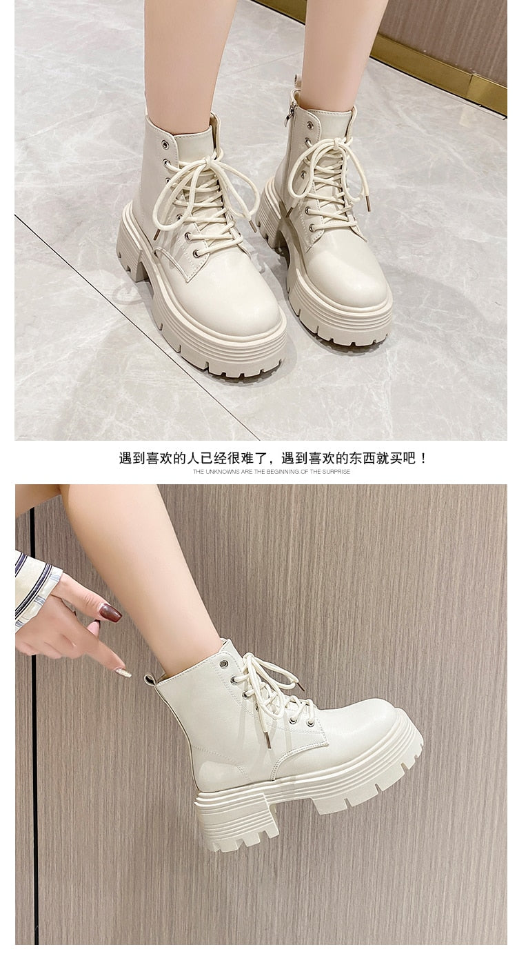 Zipper White Ankle Boots Round Toe Shoes Flat Heel Boots-Women  Low Rock Lolita Autumn Rubber Med Ladies Retro PU Fabric Ba voguable