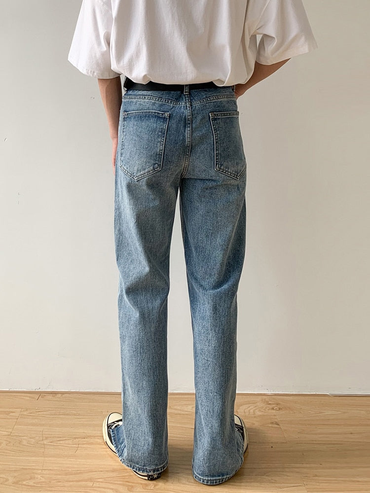 Voguable Men's Jeans Split Loose Leg Vintage Punk Denim Hip Hop Streetwear Pants Korean Chic Design Straight Casual Male Long Trousers voguable
