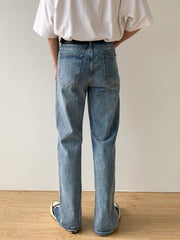 Voguable Men's Jeans Split Loose Leg Vintage Punk Denim Hip Hop Streetwear Pants Korean Chic Design Straight Casual Male Long Trousers voguable