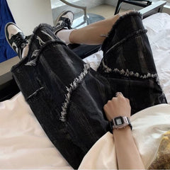 Shorts Men Tie Dye Denim Summer American Loose Handsome Design Casual Knee-length Streetwear Harajuku Trendy Leisure Sweatshorts voguable