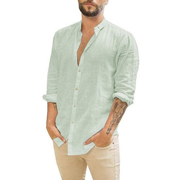 Voguable  New Men's Casual Blouse Cotton Linen Shirt Loose Tops Short Sleeve Tee Shirt Spring Autumn Summer Casual Handsome Men Shirt voguable