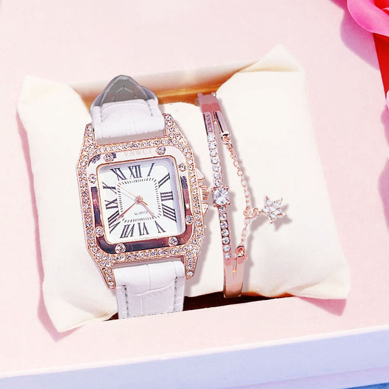 Voguable   2022 Women Watches Bracelet set Starry Sky Ladies Bracelet Watch Casual Leather Quartz Wristwatch Clock Relogio Feminino voguable