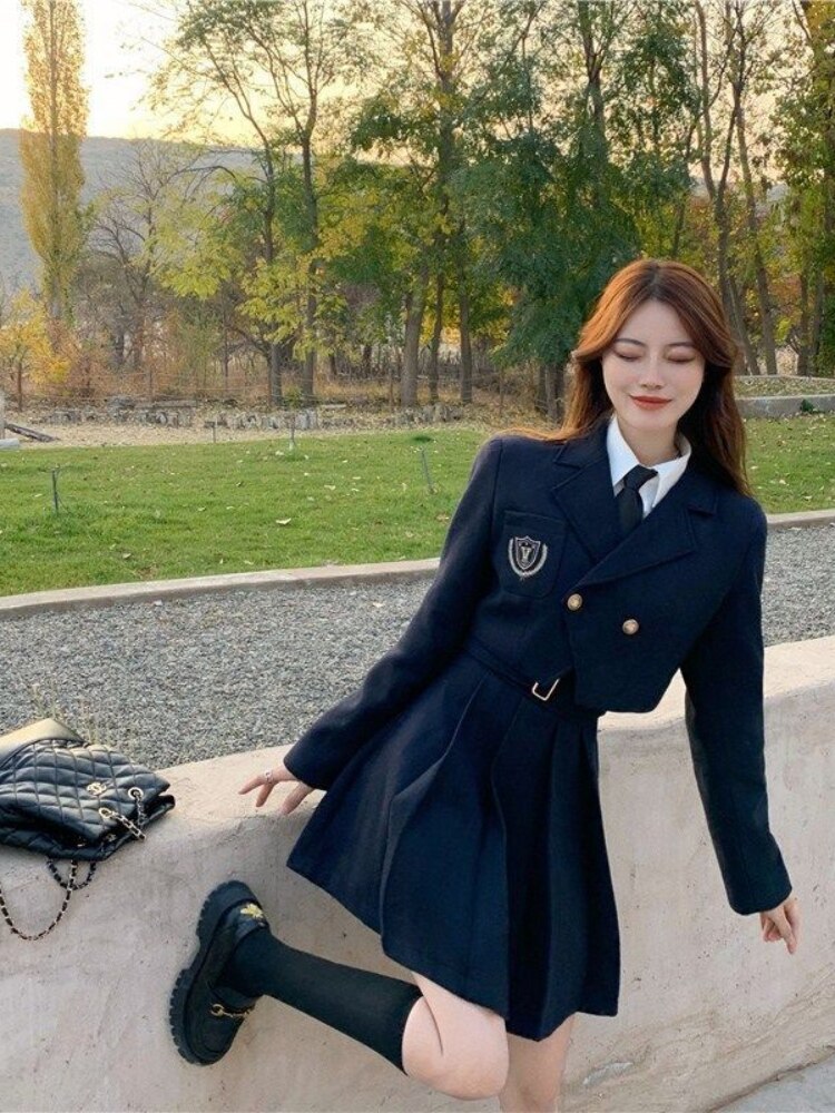 Jk Uniform Suit Women College Style Pleated Skirt + Suit Jacket + White Shirt Gentle Office Lady Dress 3pcs Streetwear voguable