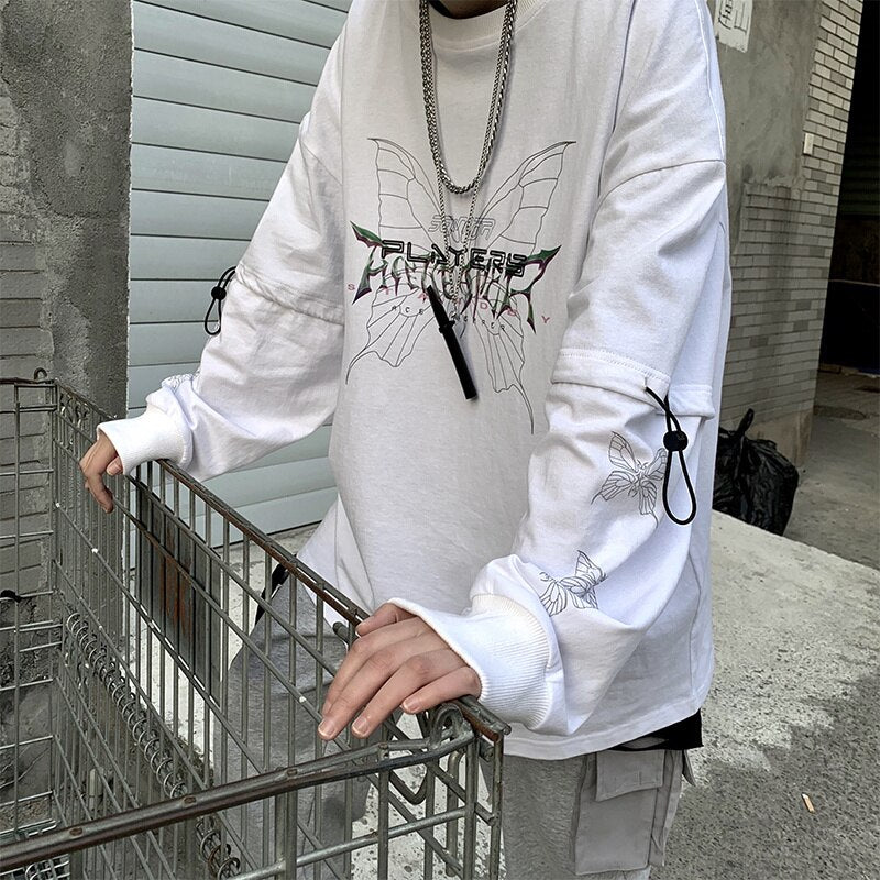 Dark Style Butterfly Graphic Men's Tshirt Spring New Long Sleeve Male T-shirt Casual Oversize Basic Unisex Clothing voguable