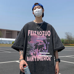 American Letter Hip Hop Printing Men T-shirt Short Sleeve Loose Oversized Trend Casual Tops Tshirt Male Streetwear Cotton Tees voguable