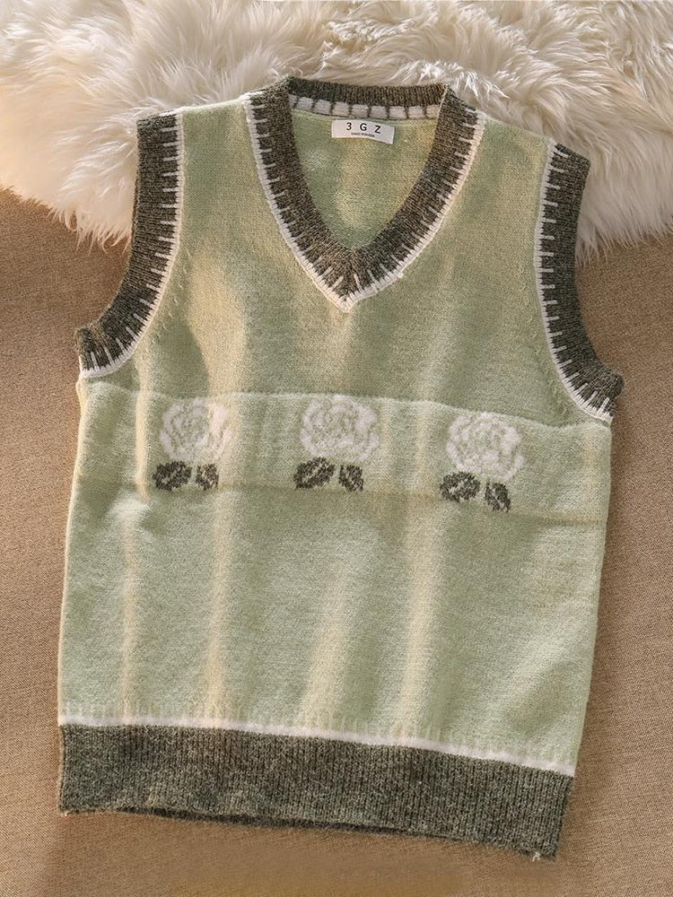 Three-piece Suit for Women Spring Matcha Green Knitted Vest Girly White Shirt Black Pleated Skirt College Style Suit Female voguable