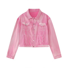 Trendy Korean Male Pink Color Set Solid Color Lapel Denim Jacket Coat Wide Leg Straight Jeans Men's Casual Two Piece 9A8557 voguable