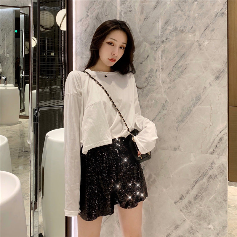 Voguable  2022 Women Feminino Skinny Party Club Shorts Bling Sexy Women Sequin Shorts High Waist Zip Bodycon Shorts Pants voguable
