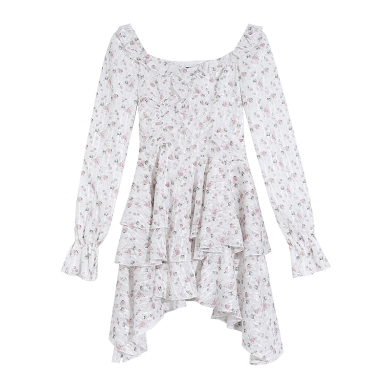 Voguable  2022 Summer Floral Short Party Dress Women Beach V-Neck Y2k Mini Dress Vintage Female Fairy Elegant One Piece Dress Korean Chic voguable