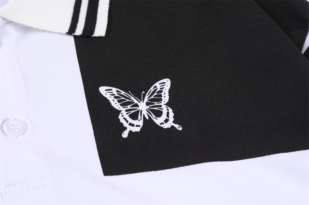 Voguable Polo Shirts for Men Vintage Letters Butterfly Print Cotton Men's Clothing 2022 Summer Streetwear Casual Oversized T-shirt voguable