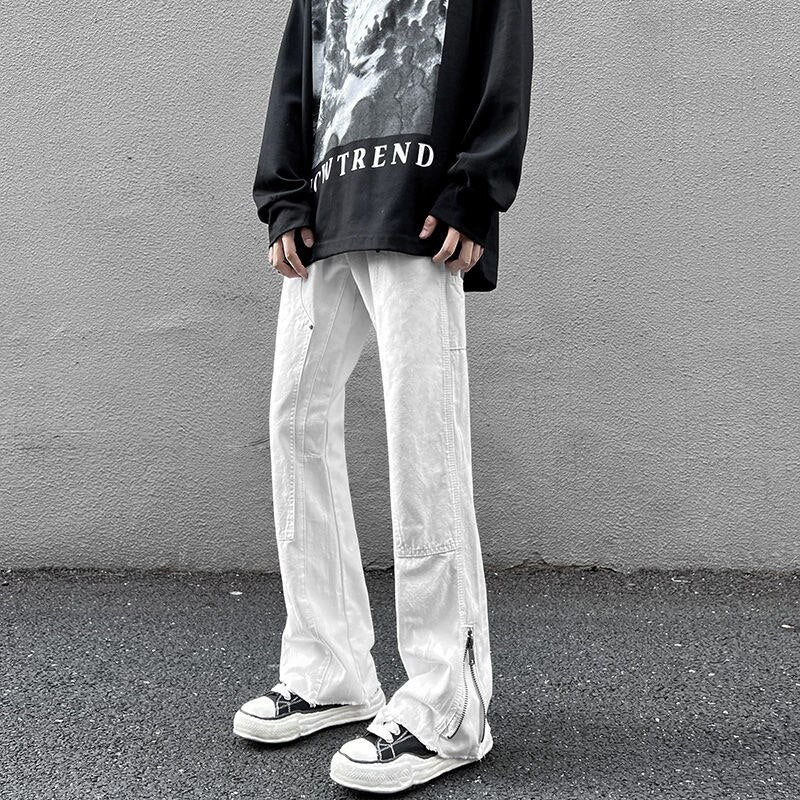 High Street Straight Black Men's Jeans America y2k Fashion Design Hip Hop Male Denim Pants Zipper Casual Trousers voguable