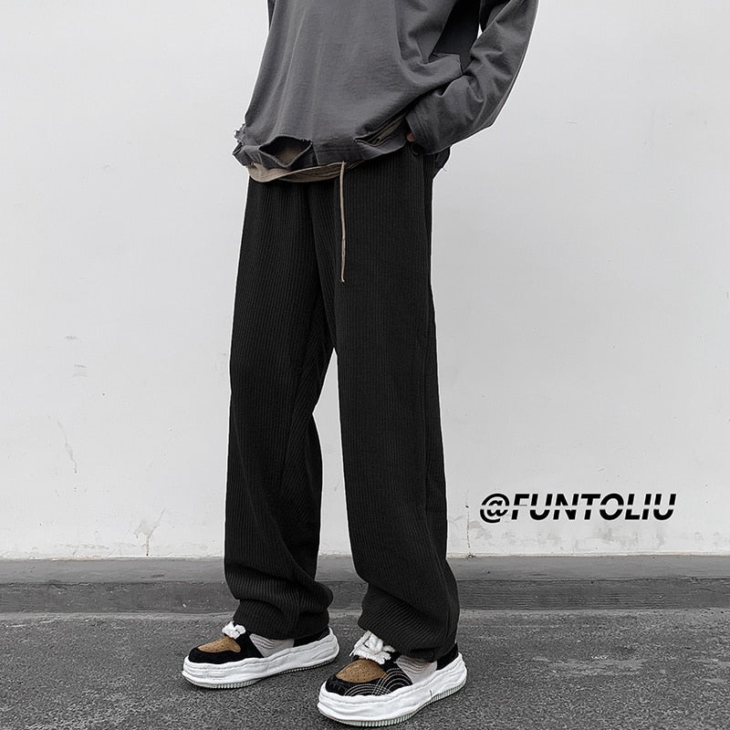Spring Brown/Black Corduroy Pants Men Fashion Retro Casual Pants Men Streetwear Loose Hip Hop Straight Pants Mens Trousers M-2XL voguable