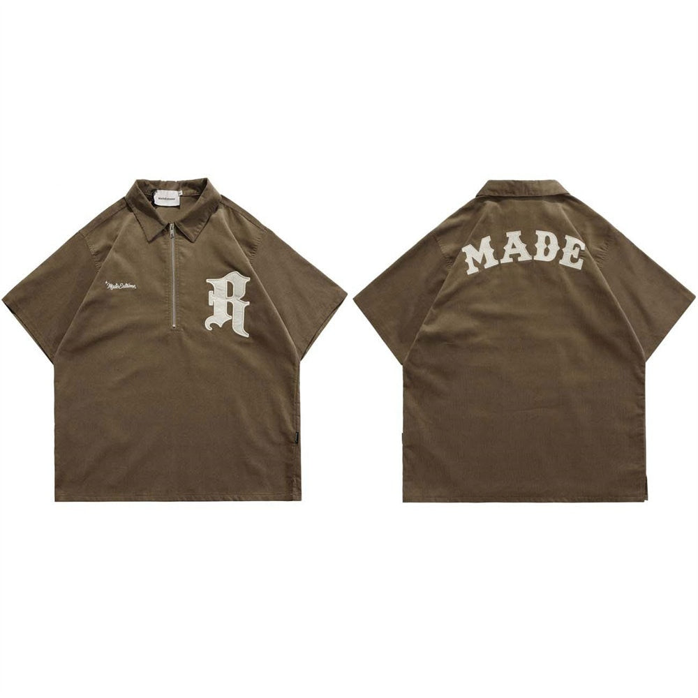Voguable Men T-shirt Corduroy Turn-down Collar Cotton Polo Tops Harajuku Streetwear Casual 2022 Summer Short Sleeve Oversized Men's Shirt voguable