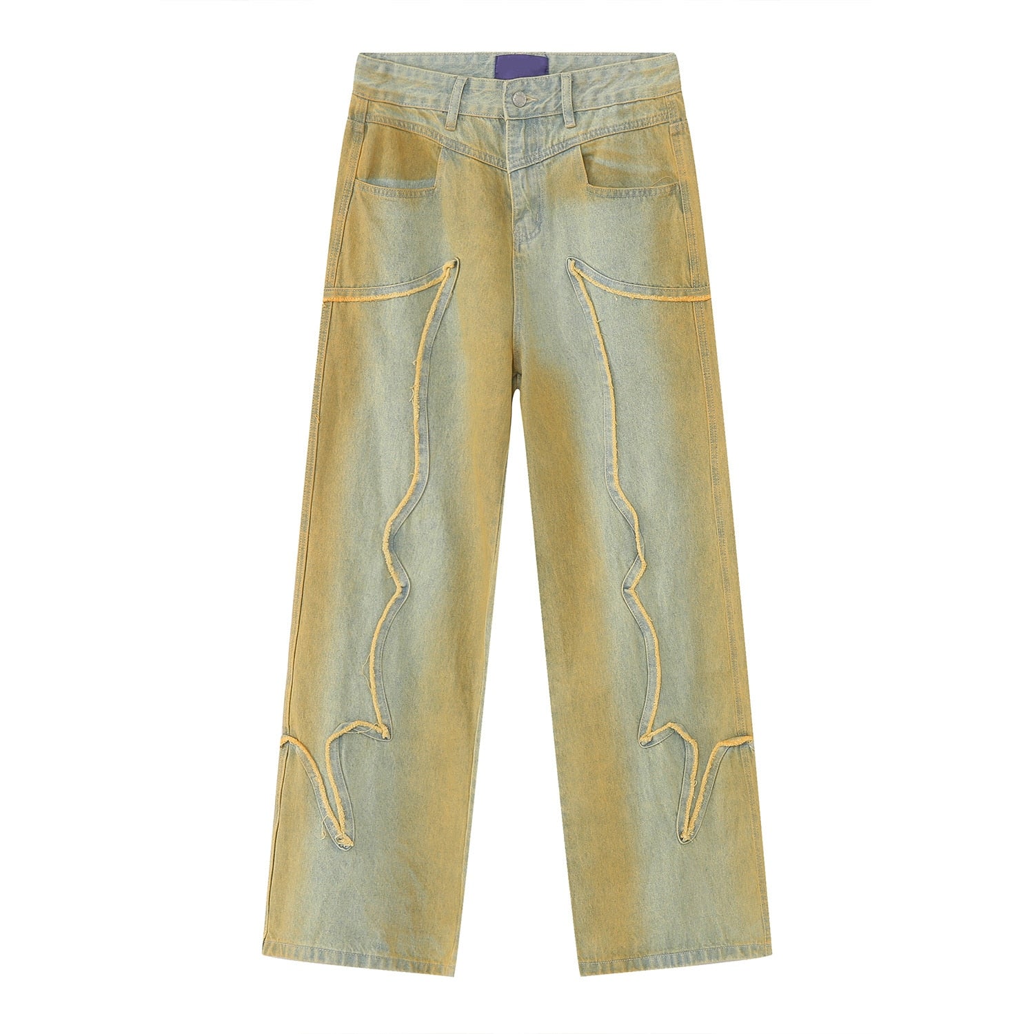 High Street Male Fashion Vintage Jeans Trendy American Style Gradient Straight Denim Pants New Men's Burrs Trousers 9A8589 voguable