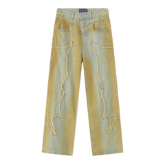 High Street Male Fashion Vintage Jeans Trendy American Style Gradient Straight Denim Pants New Men's Burrs Trousers 9A8589 voguable