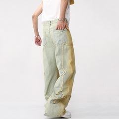 High Street Male Fashion Vintage Jeans Trendy American Style Gradient Straight Denim Pants New Men's Burrs Trousers 9A8589 voguable