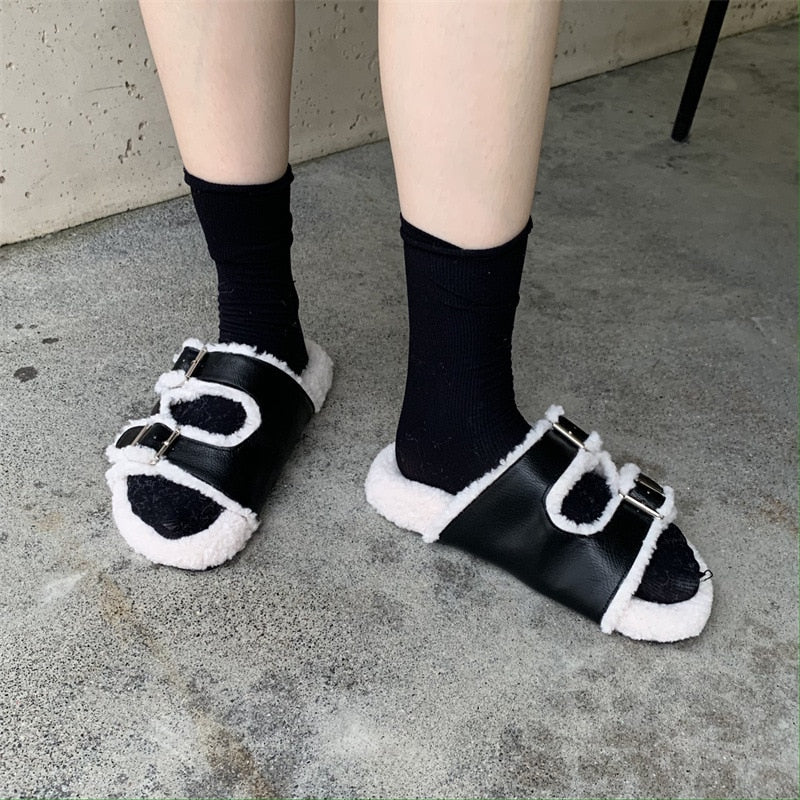 Low Shoes Ladies' Slippers Luxury Slides Fur Flip Flops Women Thongs Pantofle Designer Plush Hawaiian Soft Round Toe PU Fab voguable