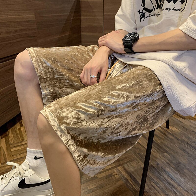 Summer Velvet Shorts Men Fashion 3-color Casual Shorts Men Streetwear Loose Straight Shorts Mens Five-piece Pants M-2XL voguable