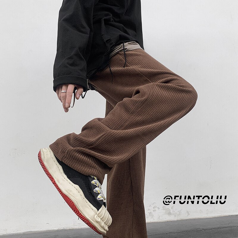 Spring Brown/Black Corduroy Pants Men Fashion Retro Casual Pants Men Streetwear Loose Hip Hop Straight Pants Mens Trousers M-2XL voguable