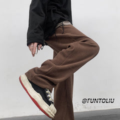 Spring Brown/Black Corduroy Pants Men Fashion Retro Casual Pants Men Streetwear Loose Hip Hop Straight Pants Mens Trousers M-2XL voguable