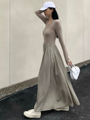 Autumn  New Women Long A Line Big Swing Dress Winter Elegant Casual Long Sleeve Boho Vintage Dresses Female Clothing voguable