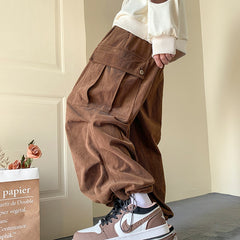 Autumn Winter Corduroy Pants Men Fashion Oversize Pocket Cargo Pants Men Streetwear Hip Hop Loose Straight Pants Mens Trousers voguable