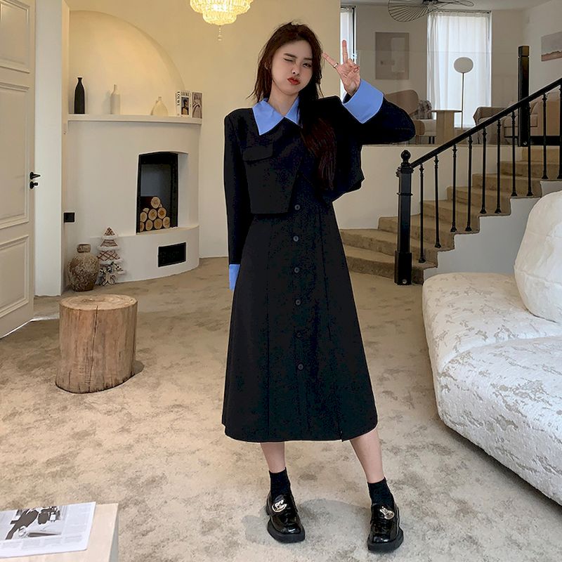 Women Splice Lapel Fashion Solid Short Blazer Coat Crop Top+Straight Pants Two Piece Sets Female Elegant Streetwear Outfits voguable