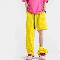 Detachable Two Piece Wide Leg Pants for Men Baggy Large Size Elastic Waist Summer Thin High Street Hip Hop Nylon Trousers voguable