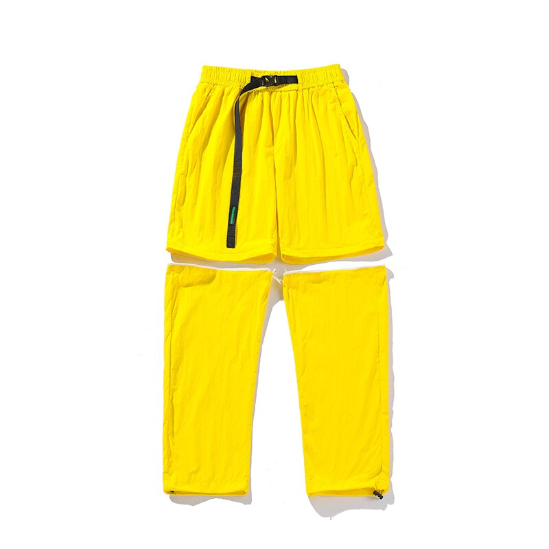 Detachable Two Piece Wide Leg Pants for Men Baggy Large Size Elastic Waist Summer Thin High Street Hip Hop Nylon Trousers voguable