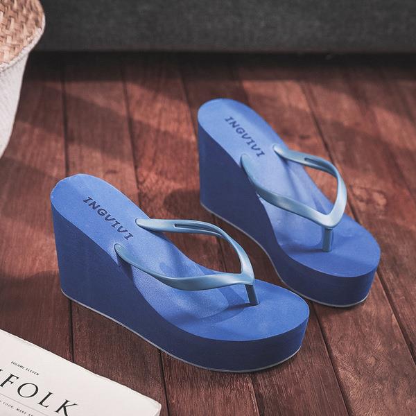 Voguable  2022 High-heeled Shoes Lady House Slippers Platform Slides Low on A Wedge Rubber Flip Flops Summer New Clogs Woman Candy Colors voguable