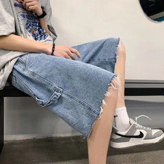 Summer Blue Denim Shorts Men Fashion Retro Casual Straight Denim Shorts Mens Streetwear Loose Hip Hop Cargo Jeans Shorts Men voguable