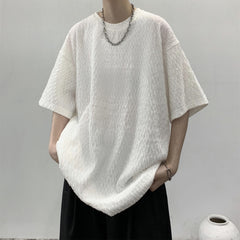 Pleated Fabric Design Short Sleeved T-shirt for Man Korean Style Oversized Summer Solid T Shirt Baggy Fitting Tops Tees voguable