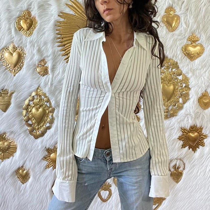 Women Y2K Sheer Mesh Crop Tops Long Flare Sleeve See Through Blouses Sexy Low Cut Cardigan Shirts Trendy Streetwear voguable