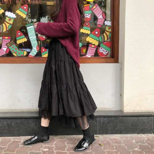 Boho Long Skirt for Women Skirts Harajuku Korean Style White Black Maxi Skirt for Teenagers High Waist Skirt School Skirts voguable
