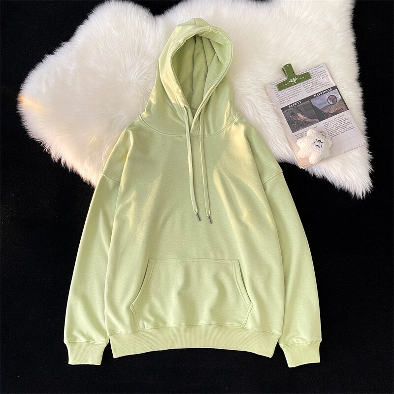 Korean Men's Solid Color Sweatshirt Hoodies  Casual Hooded Pullovers Hoodie Warm Fleece Male Loose Man Clothing 3XL voguable