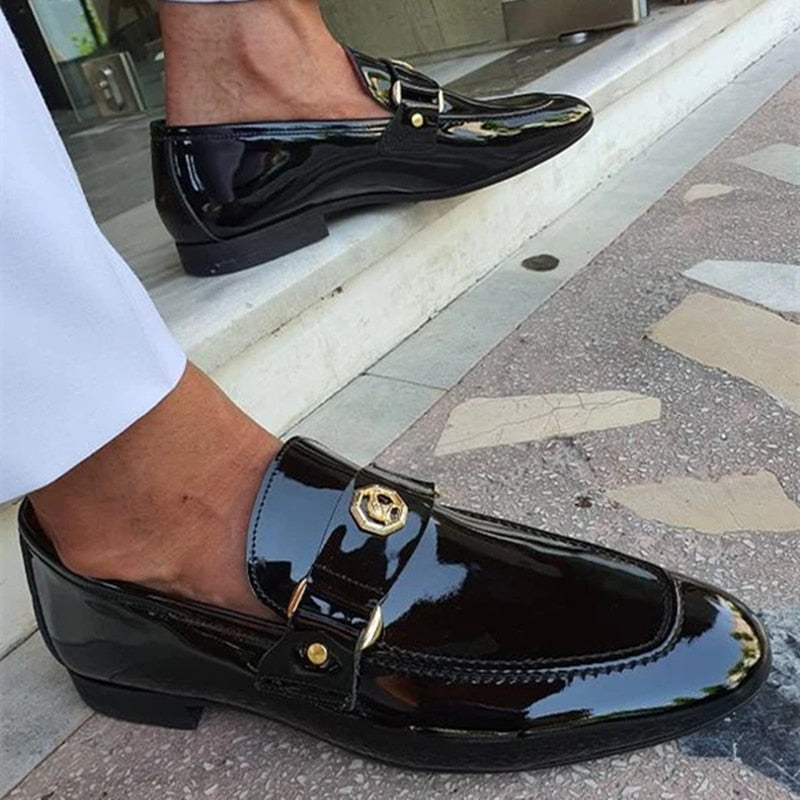 Loafers for Men Buckled Shiny Black Leather Shoes Slip-On Office & Career  Dress Shoes Free Shipping Big Size 38-47 voguable