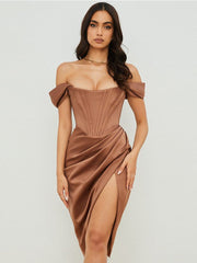 High Quality Satin Bodycon Dress Women Party Dress New Arrivals voguable