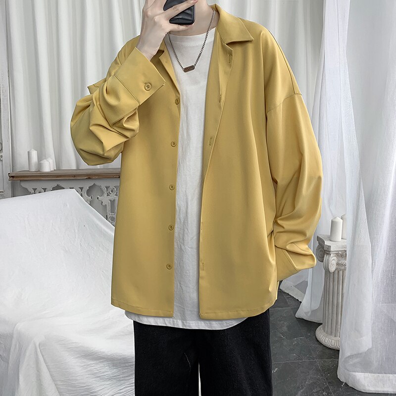 Voguable 2022  Summer Men Shirt Short Sleeve Solid Color Shirts For Man Vintage Harajuku Casual Oversized Blouses Fashion Men's Clothing voguable