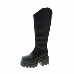 Women Boots Over Knee Shoes Flat Heel Boots-Women Zipper Over-the-Knee Lolita Ladies Autumn Med  Mid Calf Fabric PU Mid-Calf voguable