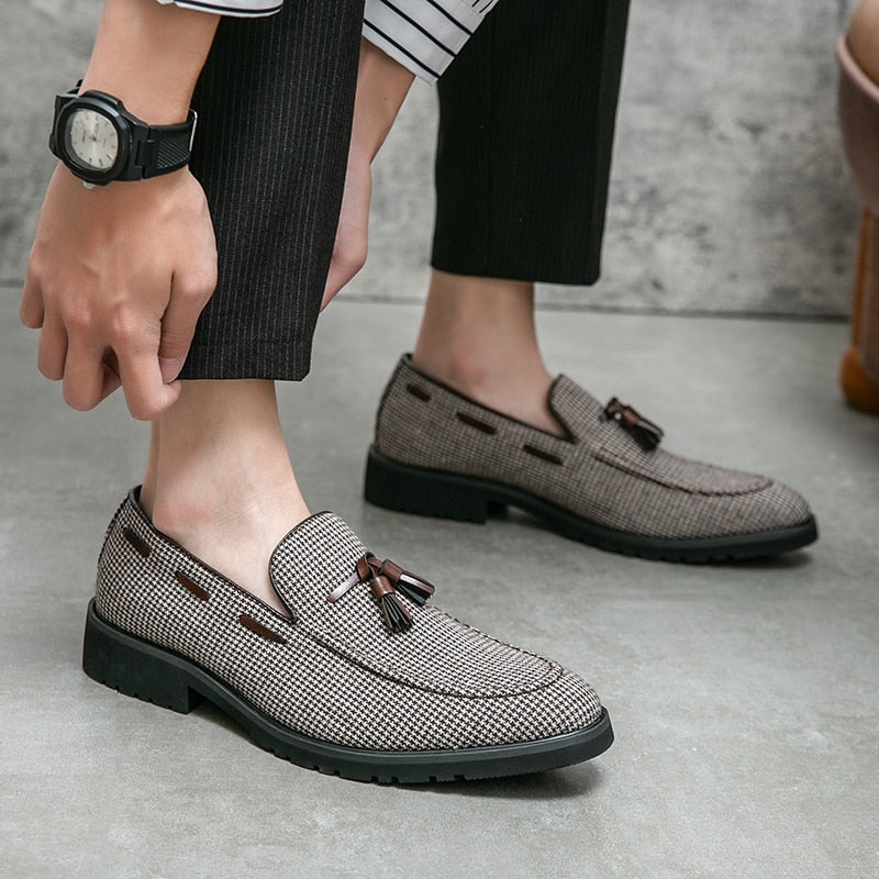 Loafers Men Brown Plaid Tassel Canvas Fashion Business Breathable Casual Free Shipping of  Men Shoes Zapatos Hombre voguable