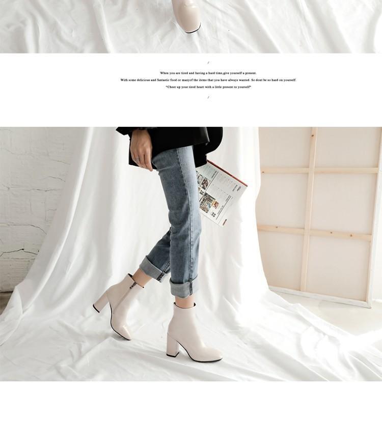 White Shoes  Women's Boots Autumn Boots-Women Round Toe Ladies Large Size Low Ankle High Heel Slip-On Microfiber Lace-Up So voguable