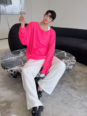 Summer Knit One Line Neck Long Sleeve T-shirt  Translucent Solid Color Korean Fashion Round Neck Male Tops 9A3955 voguable