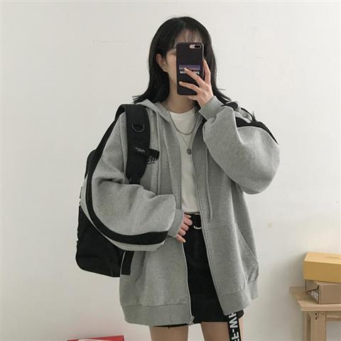 VOGUABLE  Women Hoodies Harajuku Korean Version Zip Up Loose Oversized Sweatshirts Casual Solid Color Long Sleeve Hooded Sweatshirt Coats voguable