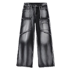 Men's Pants New Autumn Vintage Wash Rough Edge Straight Tube Splicing Male Jeans  High Street Wide Leg Trousers 9A5086 voguable