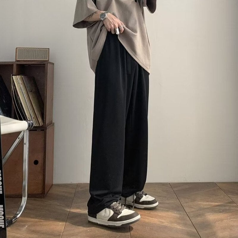 Men Casual Pants Retro Japanese Simply All-match Trouser Handsome Korean Streetwear Fashion Drawstring Teens Students Pantalones voguable