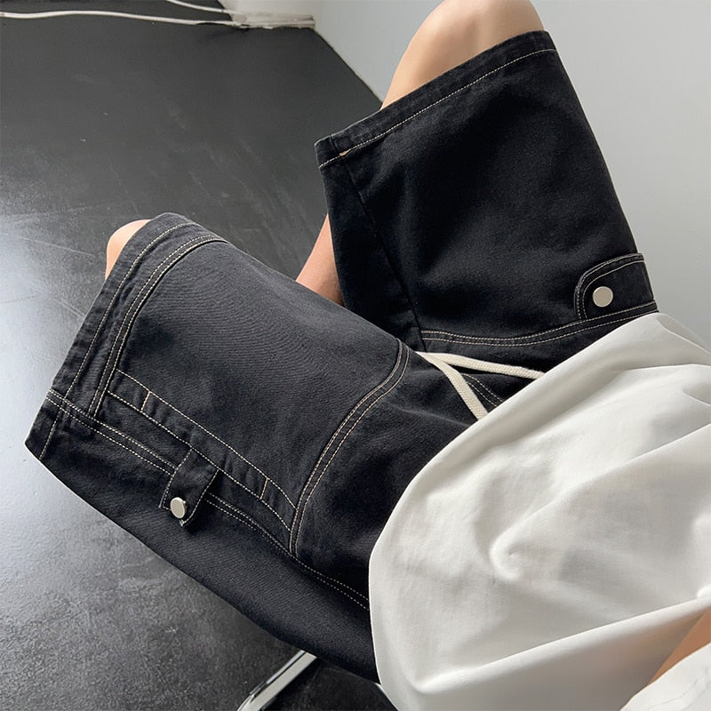 Summer Denim Shorts Men Fashion Retro Pocket Denim Shorts Mens Japanese Streetwear Hip Hop Loose Straight Cargo Jeans Shorts Men voguable