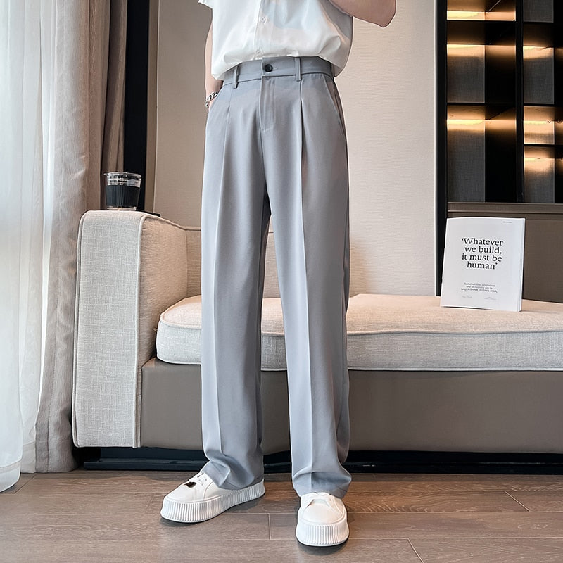 Voguable  Men Suit Pants Solid Full Baggy Casual Wide Leg Trousers for Men Khaki Black White Japanese Style Streetwear Oversize Pants Man voguable