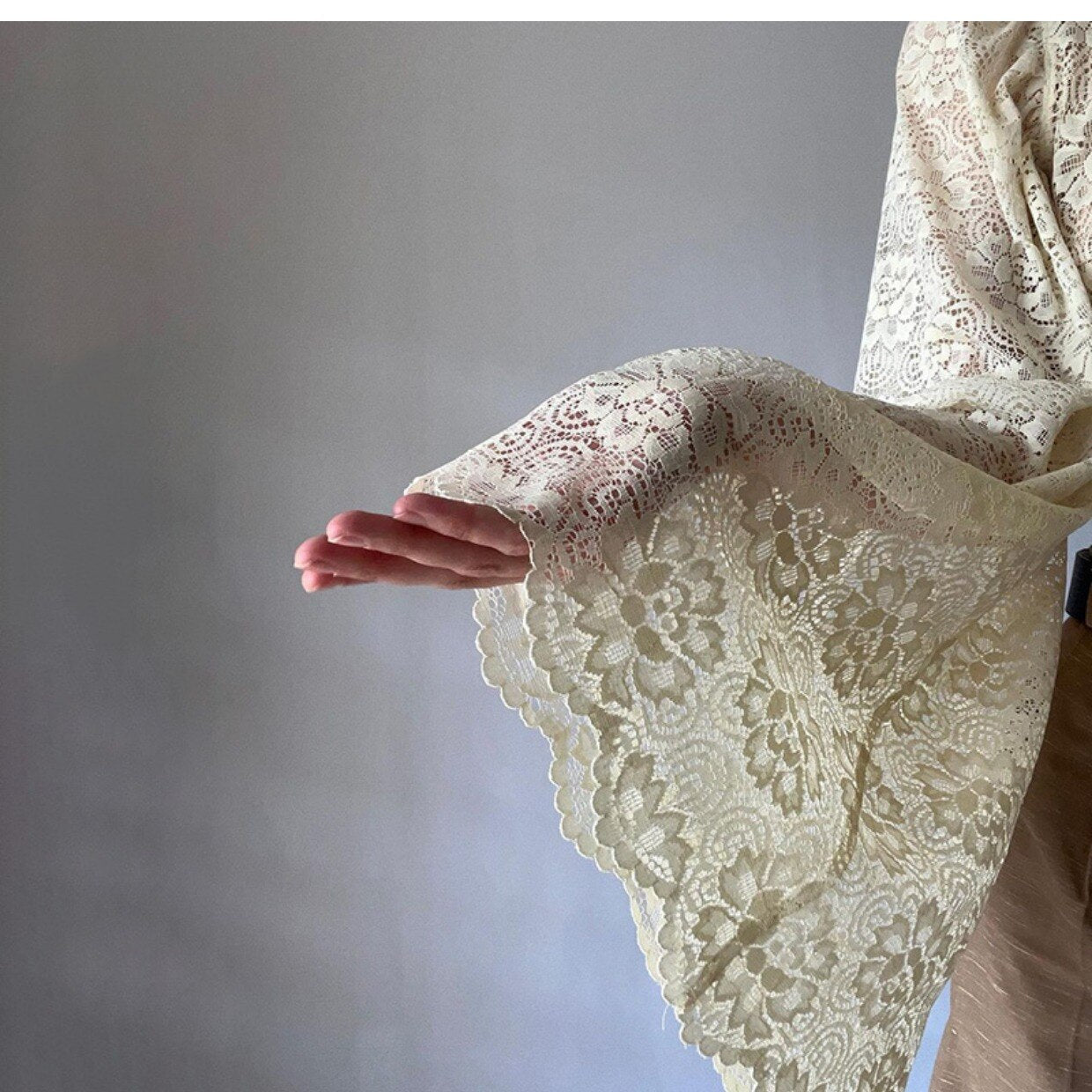 Summer Elegant Blouse for Women Hool Flower Hollow Long Flare Sleeve Single Breasted Tops Chic See Through Round Neck Vintage voguable