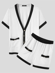 INCERUN Fashion Men Sets Patchwork 2022 V Neck Short Sleeve Shirt & Shorts Two Pieces Streetwear Summer Men Casual Suits S-5XL 7 voguable