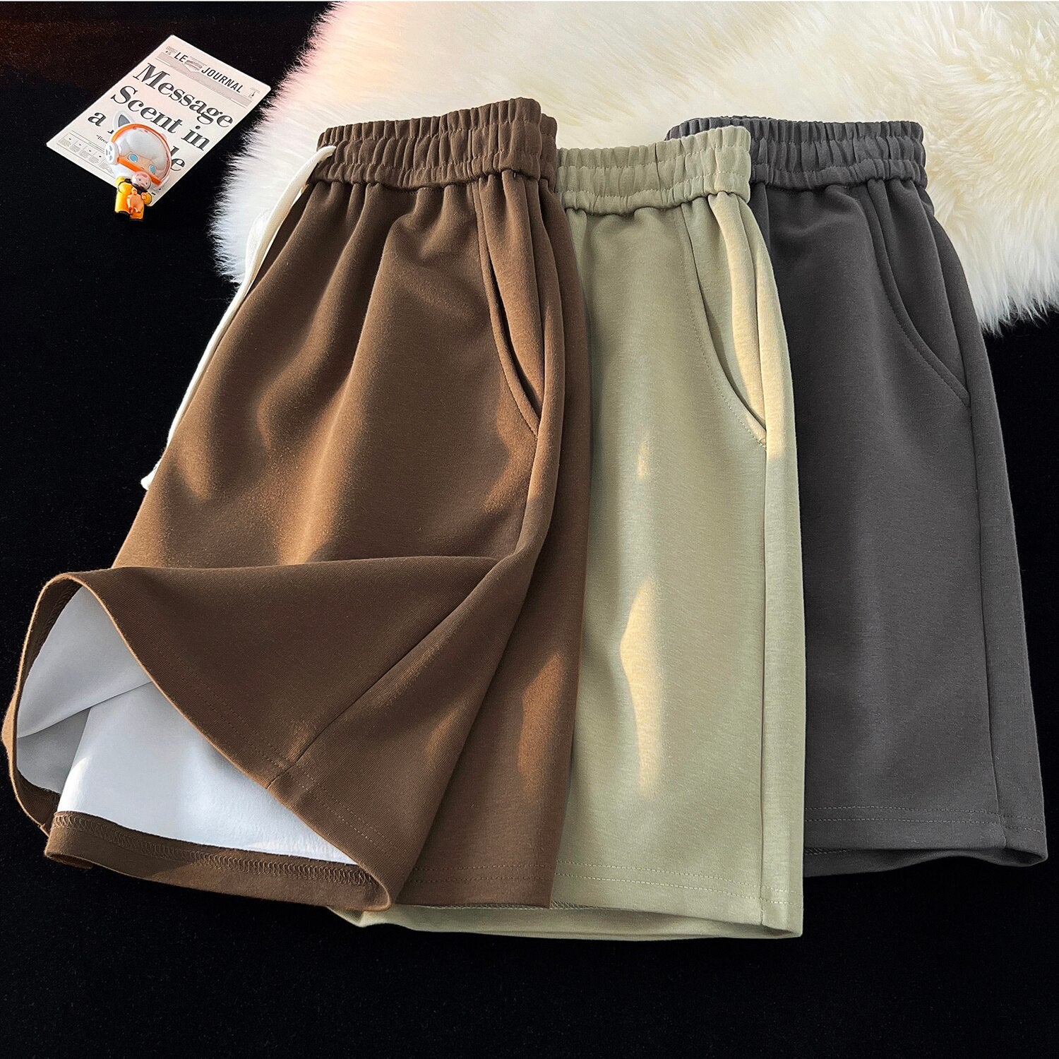 Summer New Basic Solid Straight Split Shorts Korean Vesion Trend Loose Casual Short Pants Unisex Streetwear Elastic Waist voguable